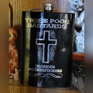Black Flask with Cross Design